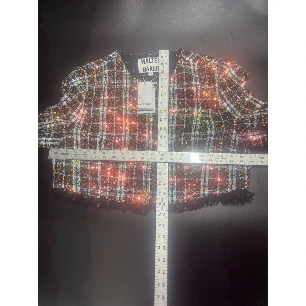 Walter Baker‎ Alessia Jacket Women's XL Broadway Tweed Black Cropped Fringe Hem